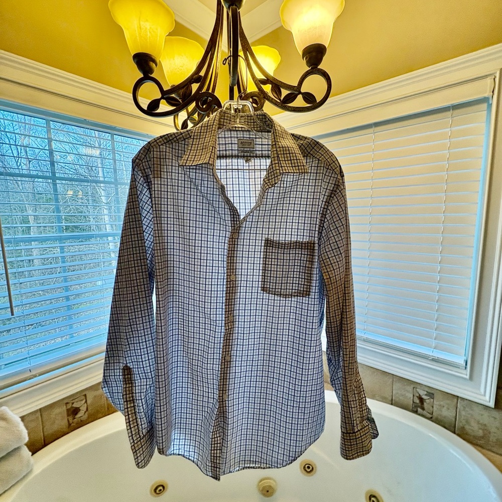 Arrow Athletic Fit Blue Check Button Down Shirt 16 34/35 Wrinkle Free